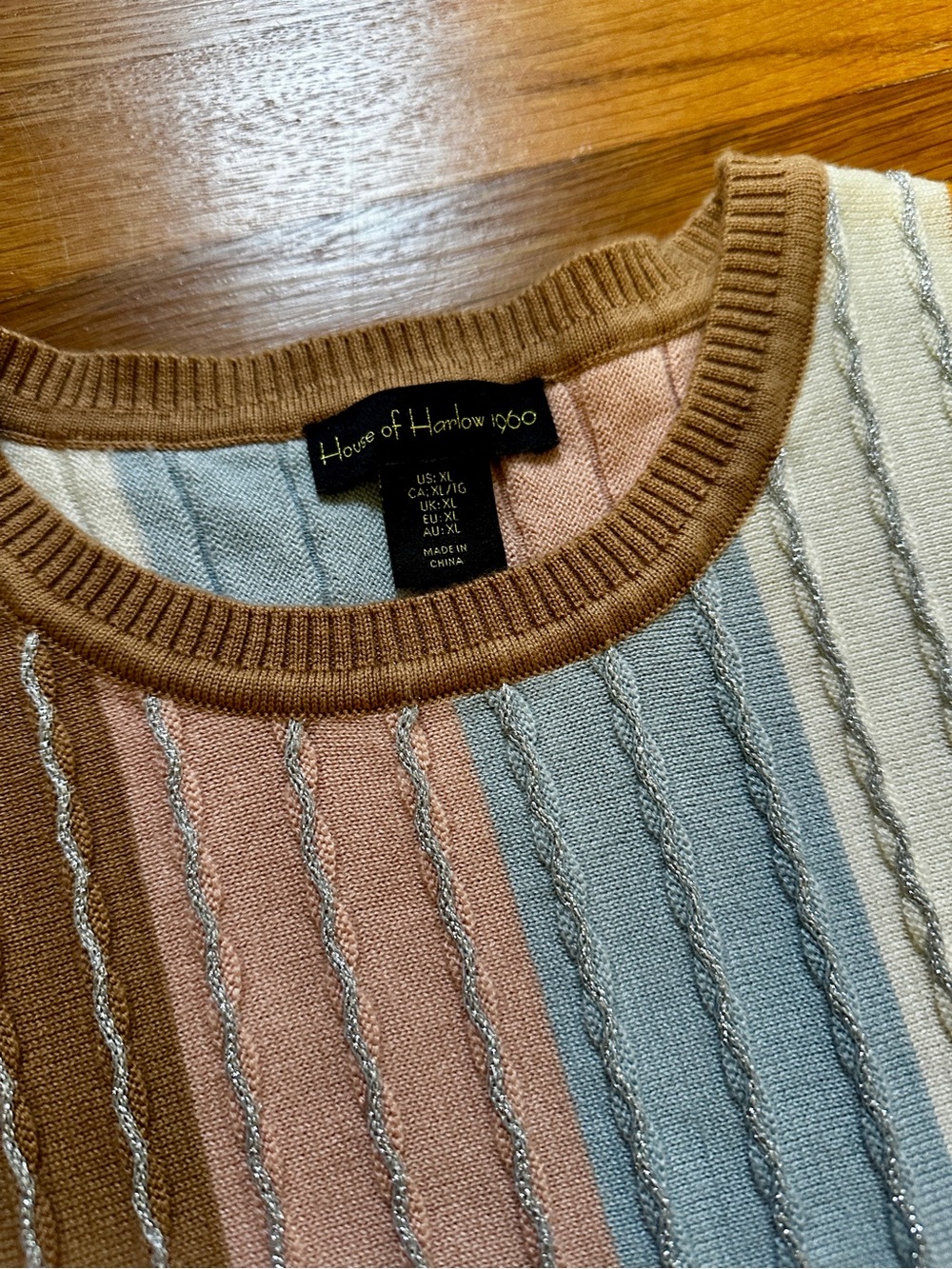NWOT House of Harlow Sleeveless Striped Knit Tank Top in Pink, Cream, Gold & Sky - Picture 4 of 5